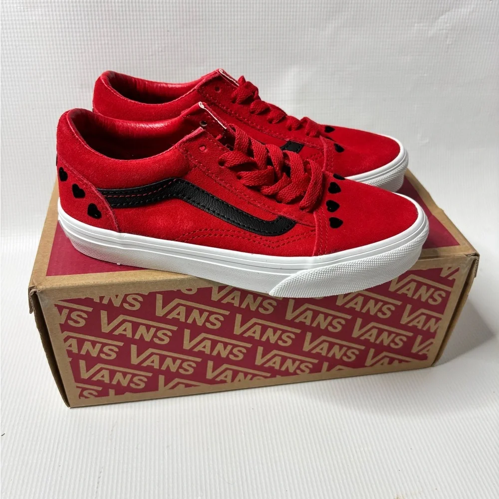 Vans Kids Red Suede Low-Top Sneakers with Black Side Stripe